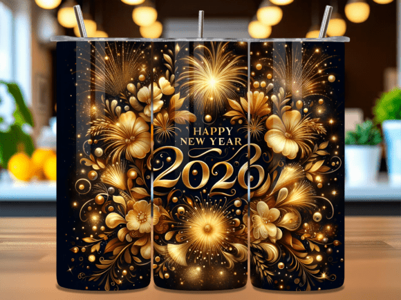 2026 Golden Floral New Year Tumbler Wrap