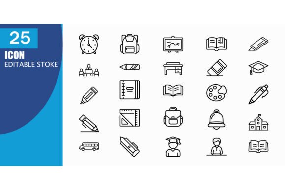 Back to School Editable Outline Vector I