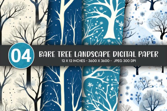 Bare Tree Landscape Digital Paper