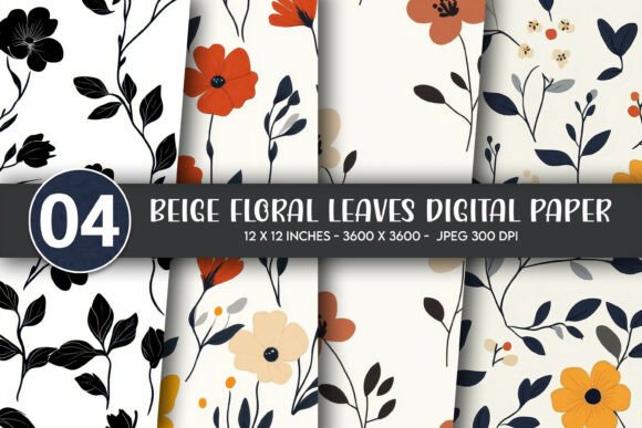 Beige Floral Leaves Digital Paper: A Versatile Design for Creative Projects