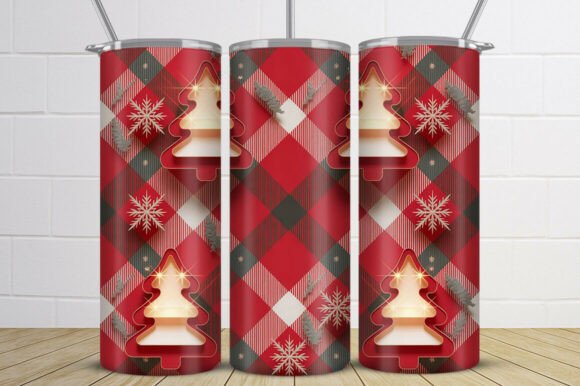 Christmas Plaid Tree Tumbler Wrap PNG