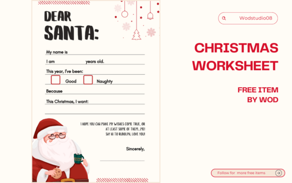 Dear Santa Christmas Wishlist Worksheet
