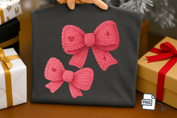 Faux Crochet Coquette Bows PNG Cute Pink