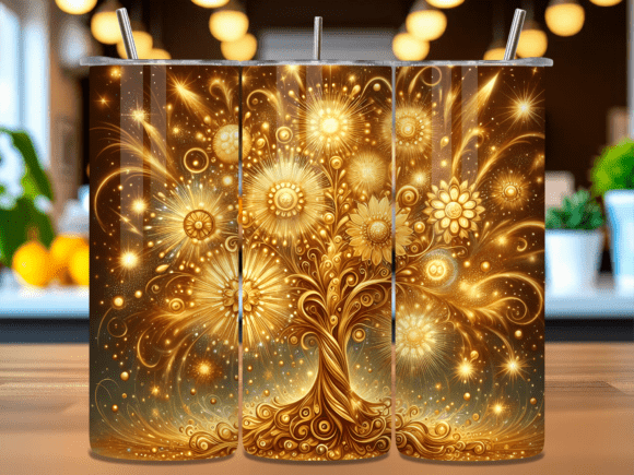 Gold Tree of Life Floral Tumbler Wrap