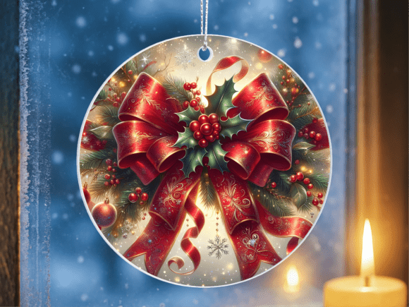 Holly Berries Red Velvet Ribbon Ornament