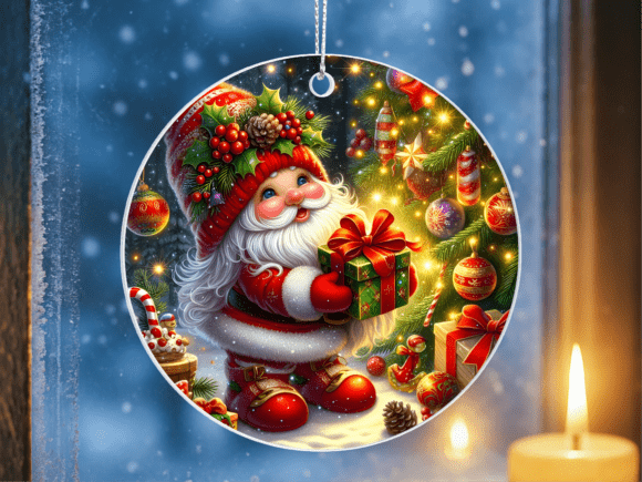 Jolly Santa Gift Gnome Ornament PNG