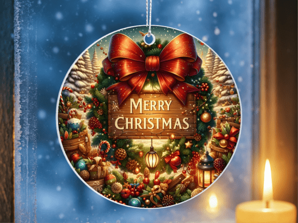 Merry Christmas Pine Wreath Ornament PNG