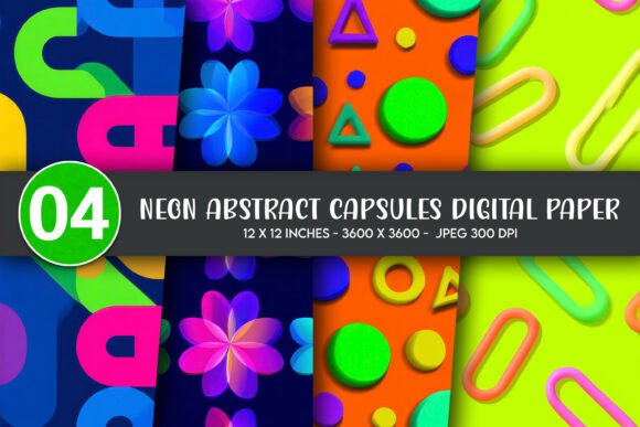 Neon Abstract Capsules Digital Paper: A Versatile Design for Modern Creativity