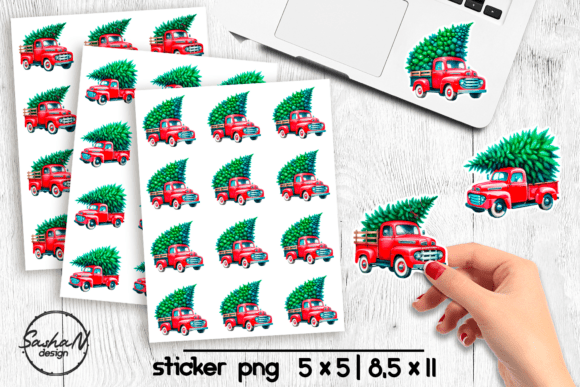 Red Truck Christmas Tree Stickers PNG: A Festive Addition to Your Creative Projects
