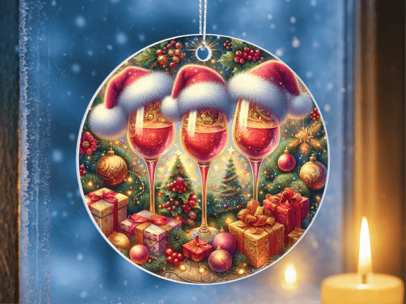 Red Wine Santa Hats Christmas Ornament: A Festive and Versatile Design for All