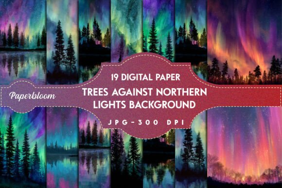 Trees Against Northern Lights Background: A Magical Addition to Creative Projects
