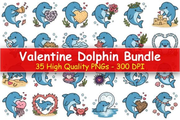 Valentine Dolphin Clipart Bundle