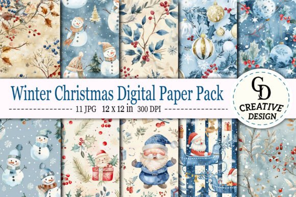 Winter Christmas Digital Paper Pack