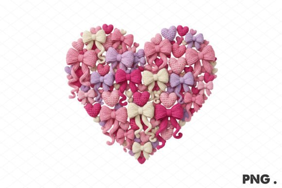 Yarn Crochet Heart Coquette Bow PNG